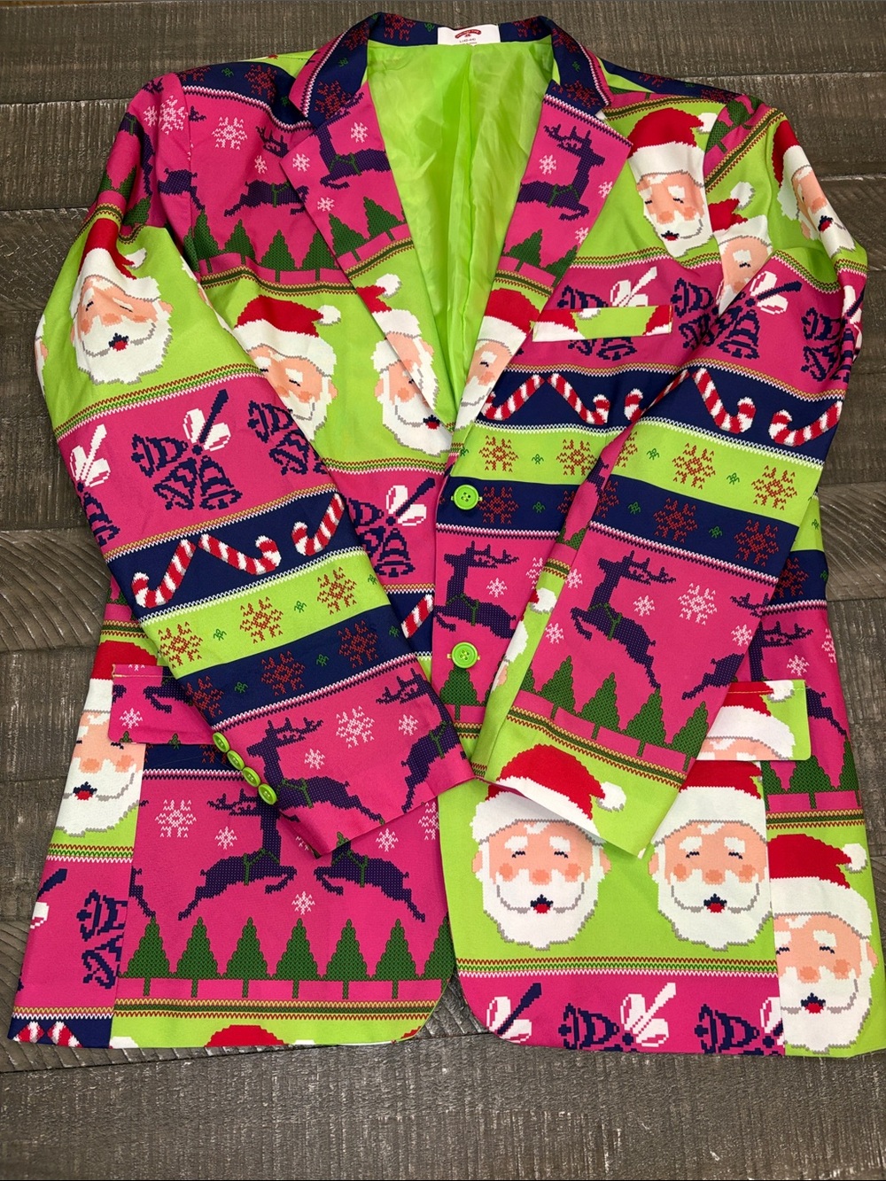 Holiday Time Christmas Santa Blazer - Pink & Lime Green with matching tie